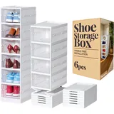 AQUA THOUGHTS Schuh-Aufbewahrungsbox, 6 Stück, transparente Schuhboxen, stapelbar, faltbar, Aufbewahrungs-Organizer für Schuhe, Turnschuhe, High Heels, Flur, Unterbett-Schuhbox, Damen, Herren, passend
