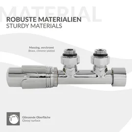 luxebath Heizkörperthermostat Ventil-Armaturen Set Multiblock Chrom Eckform inkl Thermostatkopf