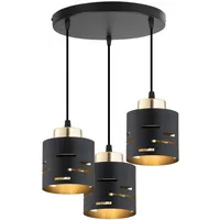 KAR LIGHTING Runde Pendelleuchte 3-flammig aus Metall in Schwarz mit Gold, höhenverstellbar | E27 Fassung | LED geeignet | Deckenlampe für Wohnzimmer, Flur, Schlafzimmer, Küche oder Büro