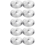 Mason Jar Deckel, 10x Ersatz-Schraubdeckel Aus Metall Metal Set Für Trinkgläser, Ersatzdeckel Mit Loch Für Trinkhalme, (oder 8 Unzen Bis 16 Unzen Normales Maul Einmachglas)