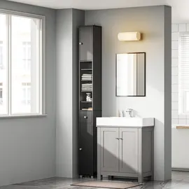 SoBuy Badzimmerschrank Schmal Badezimmer Hochschrank aus Holz mit verstellbaren Einlegeböden Wasserabweisender Badschrank, 20x180x20cm, BZR34-II-SCH - Schwarz