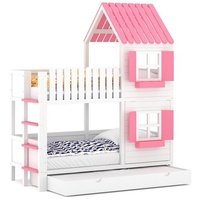 Siblo Etagenbett Das Etagenbett ANNDY DBP in Hausform - Etagenbett mit einer Schublade mit Schlaffunktion - Etagenbetten - Kinderbett - Massivholz - HDF - Kinderzimmer (Etagenbett mit Schublade mit Schlaffunktion), Ohne Matratze rosa 80 cm x 180 cm x 229 cm