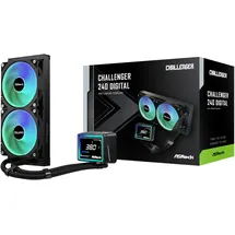 ASRock Challenger 240 Digital All-in-One Liquid CPU-Kühler, 240mm Radiator, 7,6 cm intelligente Digitalanzeige, ARGB Beleuchtung, 0dB Modus, 6 Jahre Garantie