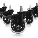 Offgridtec 5 Stk. Gummi Bürostuhlrollen mit Bremse transparent 11x22mm Ersatzräder Rollen für Bürostühle geeignet für Teppich- und Parkettböden, langlebige Gummirollen, schützen vor Kratzern