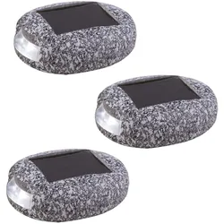 3er Set LED Solarleuchten, Stein Design, grau, L 8,5 cm