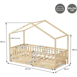 ML-Design Hausbett 90 x 200 cm Kiefer naturbelassen beige