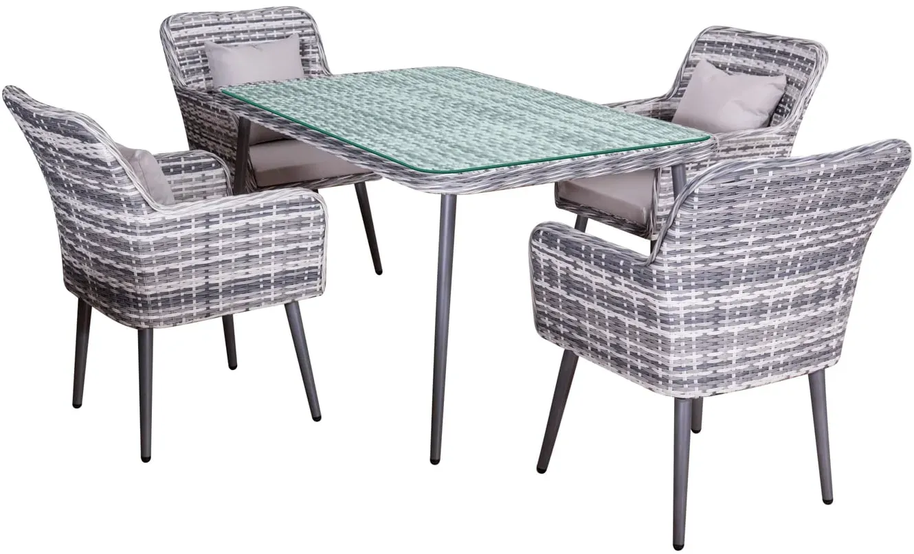 Gartenmöbel Garten Essgruppe Sitzgruppe LIMA grau 5-Teilig mit Kissen Garten Terrasse Balkon Garten