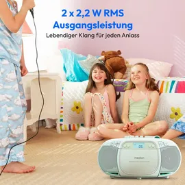 Medion E66476 Stereo Sound System (Boombox, CD-Player, MP3, Kassette, tragbarer Kassettenspieler für Kinder, UKW Radio, AUX, Kopfhörer, Netz & Batterie) grün