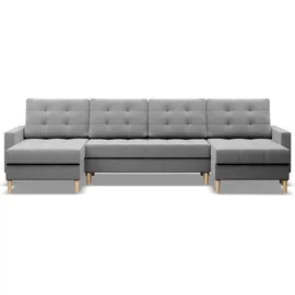 mebligo Ecksofa mit schlaffunktion und bettkasten, Sofa U-Form ELMA, Bonell, Grau - Grau