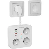 Steckdosenleiste mit 4 USB, BOCHLION 3 Fach Mehrfachsteckdose Überspannungsschutz, Steckdosenadapter mit PD20W QC3.0, Mehrfachstecker Steckerleiste Verteilersteckdose 3250W/13A für Büro, Hause-Weiß