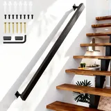 Handlauf Metall, Schwarz Matt Geländer Treppe Wandhandlauf Wand Innen und Außen mit Wandhalterung und Endkappen, Treppengeländer mit Zubehör, Handlauf Treppe für Treppen, Brüstung, Balkon (80cm)
