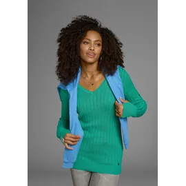 KangaROOS V-Ausschnitt-Pullover in breit geripptem Feinstrick, Gr. 32/34, grün, | 41548331-32
