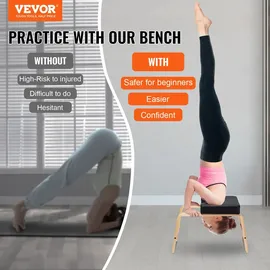 Vevor Yoga Kopfstandbank Inversionsstuhl 136 kg Tragkraft für das Familien-Fitnessstudio, Kopfstandtrainer mit Holzrahmen und PU Polster, Stand-Yoga-Hocker für Kraft- und Gleichgewichtstraining