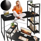 seddō Schwarzer Loft-Computertisch mit Metallregalen für Spiele und die Schule - Schwarz