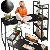 seddō Schwarzer Loft-Computertisch mit Metallregalen für Spiele und die Schule - Schwarz