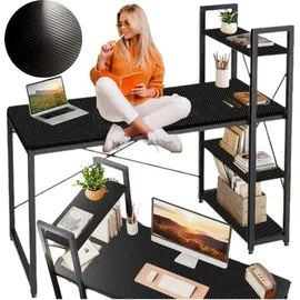 seddō Schwarzer Loft-Computertisch mit Metallregalen für Spiele und die Schule - Schwarz