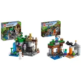 LEGO 21189 Minecraft Das Skelettverlies, Set mit Höhlen, Skelettfiguren, feindlichen Kreaturen & 21166 Minecraft Die verlassene Mine Bauset, Zombiehöhle mit Figuren: Schleim, Steve und Spinne