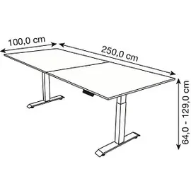 Kerkmann Move 4 elektrisch höhenverstellbarer Schreibtisch weiß rechteckig, T-Fuß-Gestell weiß 250,0 x 100,0 cm