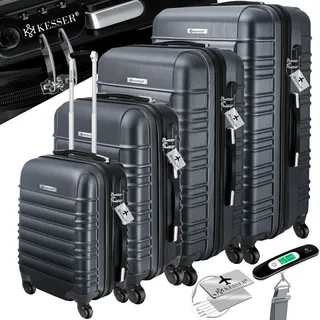 Kesser KESSER® 4tlg. Hartschalenkofferset Hartschalenkoffer Reisekoffer Set Reisekofferset Trolley Koffer Inkl. Kofferwaage + Gepäckanhänger Rollkoffer Schloss 4 Rollen ABS-Hartschale Teleskopgriff S-M-L-XL