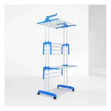 TP GEORGES Wäscheständer 3 Ebenen klappbar, mobil ca. 18 Meter Wäscheleine, mit Seitenflügel Blau