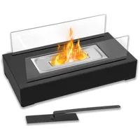 Froadp Ethanol Kamine Set Tragbare Bioethanol Tischkamin mit Glas, Stahl Base & Weiß Dekosteinen 35x18x15cm Rechteckig Windlicht Terrassenofen Bio Ethanol Tischfeuer Deko für Innen & Außen