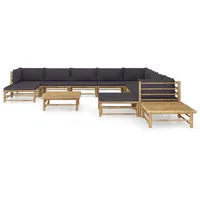 vidaXL 12-tlg Garten-Lounge-Set mit Dunkelgrauen Kissen Bambus