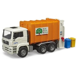 Bruder® Spielzeug-Müllwagen 02772 MAN TGA, (Set, 3-tlg., mit 2 Mülltonnen), Müll LKW Hecklader Müll-Fahrzeug Müllauto Nutzfahrzeug