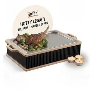 INEXTERIOR – Hotty Legacy Warmhalteplatte zum Grillen – BBQ Warmhaltebehälter für Speisen – Grillgut Stövchen – Speisenwärmer mit Teelicht – BBQ-Board für Grillpartys (All Black, M)