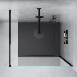 mai & mai 70x200cm Walk-In Dusche Duschwand für Dusche Duschabtrennung ESG-Sicherheitsglas 8mm NANO Glas BRAM1 Bremen1K Schwarz - Transparent