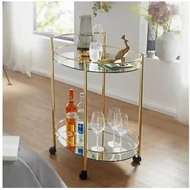 FineBuy Servierwagen Gold Beistelltisch auf Rollen Glas Speisewagen Teewagen