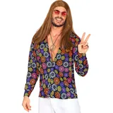 W WIDMANN MILANO Party Fashion - Hemd 70er Jahre Groovy Style, Flower Power, Disco Fever, Faschingskostüme