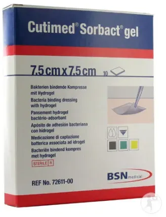 Cutimed Sorbact Gel Bakterienbindende Kompresse Mit Hydrogel 7,5x7,5cm Stück 10