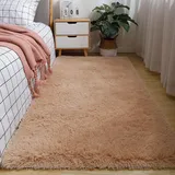 XUEDNGM Waschbarer Teppich Shaggy Teppich 50 x 110 cm Anti-Rutsch, Flauschig, Weich, Waschbar, Langflor Hochflor Waschbarer Teppich rutschfest Fellteppich für Wohnzimmer, Schlafzimmer, Kamel