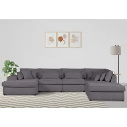 Wohnlandschaft RAUM.ID "Enid U-Form", grau, B:460cm H:75cm, 100% Polyester, Sofas, 6 Teile, bestehend aus Modulen, in vielen Bezügen, auch in Breitcord