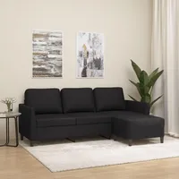 Homgoday 3-Sitzer-Sofa mit Hocker Sofa Couch Moderne Loungesofa Gästesofa Relaxcouch Ecksofa Sofa in L-Form Eckcouch Sitzmöbel für Wohnzimmer, Schlafzimmer Schwarz 180 cm Kunstleder