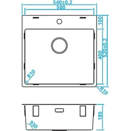 Solido Cablpp50kr10 rechts Flächenbündig Edelstahl Handbetätigung 540 x 185 mm