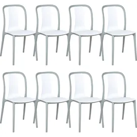 Beliani Gartenstuhl Kunststoff weiß/grau 8er Set
