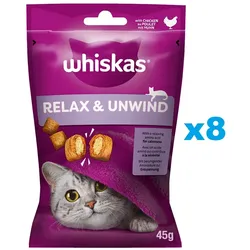 WHISKAS Relax & Unwind 8x45g: Leckerlis mit Huhn für Katzen