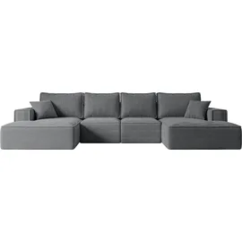 altdecor Ecksofa Cord 6-Sitzer Dunkelgrau