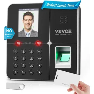 Vevor Stempeluhr Arbeitszeiterfassungsgerät für Mitarbeiter mit Gesichtserkennung, Fingerabdruck, RFID-Karten und PIN-Eingabe in einem, eigenständige