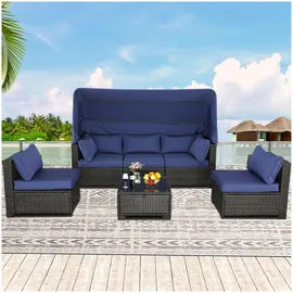 Hti-Living Gartenlounge Loungemöbel blau/braun