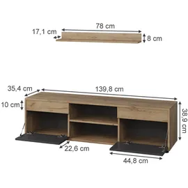 Vicco Wohnwand Berno, Goldkraft Eiche/Anthrazit, 2 Teile, Vicco