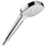 Hansgrohe Croma Select E - wassersparender Duschkopf 9 l/min (EcoSmart), Handbrause mit 3 Strahlarten, eckige Duschbrause (110 x 110 mm), Sparduschkopf mit Antikalk-Funktion, Weiß/Chrom