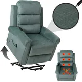 Mendler Fernsehsessel HWC-K63, Relaxsessel, Liegefunktion Aufstehhilfe Massage Heizfunktion, Stoff 220g/m2 Chenille - blau-grün