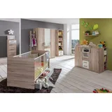 möbel-direkt.de Babyzimmer-Komplettset Cariba in Eiche San Remo und Weiß, (Komplett Set, 8-tlg., Schrank, Bett, Umbauseiten, Bettschubkasten, Wickelkommode, Regale), Made in Germany, Wickelkommode mit Soft Close braun