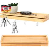 Holz Schlüsselbrett mit Ablage Schlüsselhalter für Flur Schlafzimmer 4 Haken