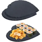 2 Stück Schieferplatten, Schieferplatte Servierplatte, Schiefertafel zum Beschriften, Steinplatte Schieferplatte 20x20 cm, für Sushi, Servierplatte für Käse, Tafelplatte für Lebensmitte, Tisch-Deko