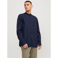 JACK & JONES JACK&JONES Herren JJESUMMER Band Linen Shirt LS SN Chinohose, Navy Blazer, S