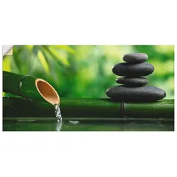 Wandbild ARTLAND "Bambusbrunnen und Zen-Stein", grün (farbe bild(er): grün), B:100cm H:50cm, Bilder, als Alubild, Outdoorbild, Leinwandbild, Poster, Wandaufkleber