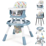 COSTWAY Hochstuhl (1 St), 16 in 1 Kinderhochstuhl, Babystuhl für Kinder ab 6 Monate blau